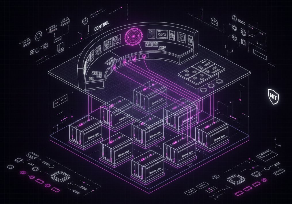 A control deck orchestrating rows of stock inference engine engines below